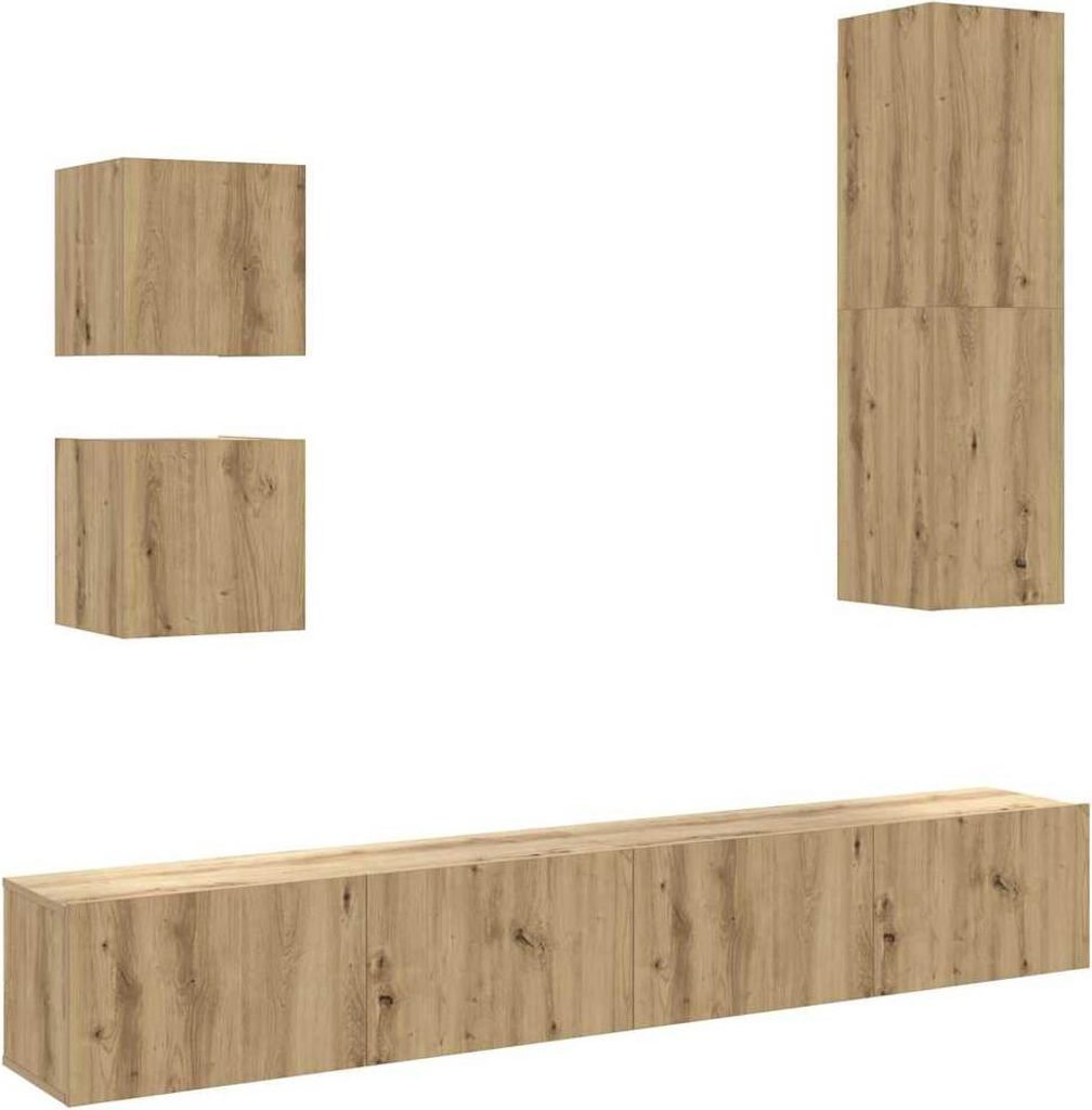 vidaXL 5-tlg. TV-Schrank-Set Wandmontage Artisan-Eiche Holzwerkstoff