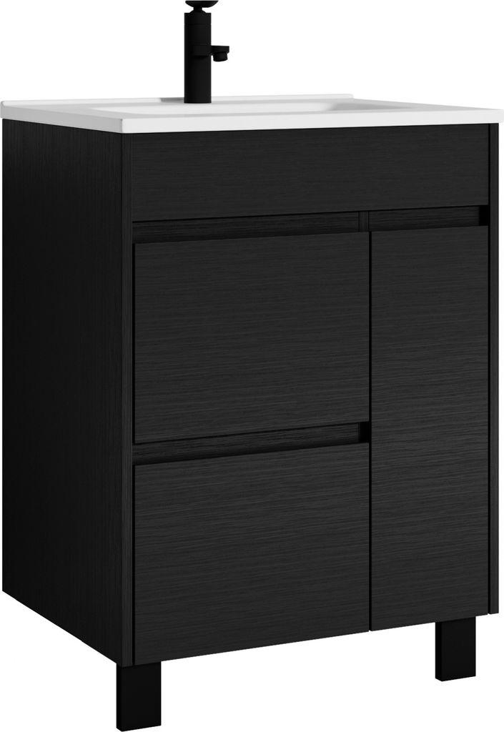 Badezimmer Badmöbel-Set Salzburg 60cm Schwarz Holz - Unterschrank Schrank Waschbecken Waschtisch