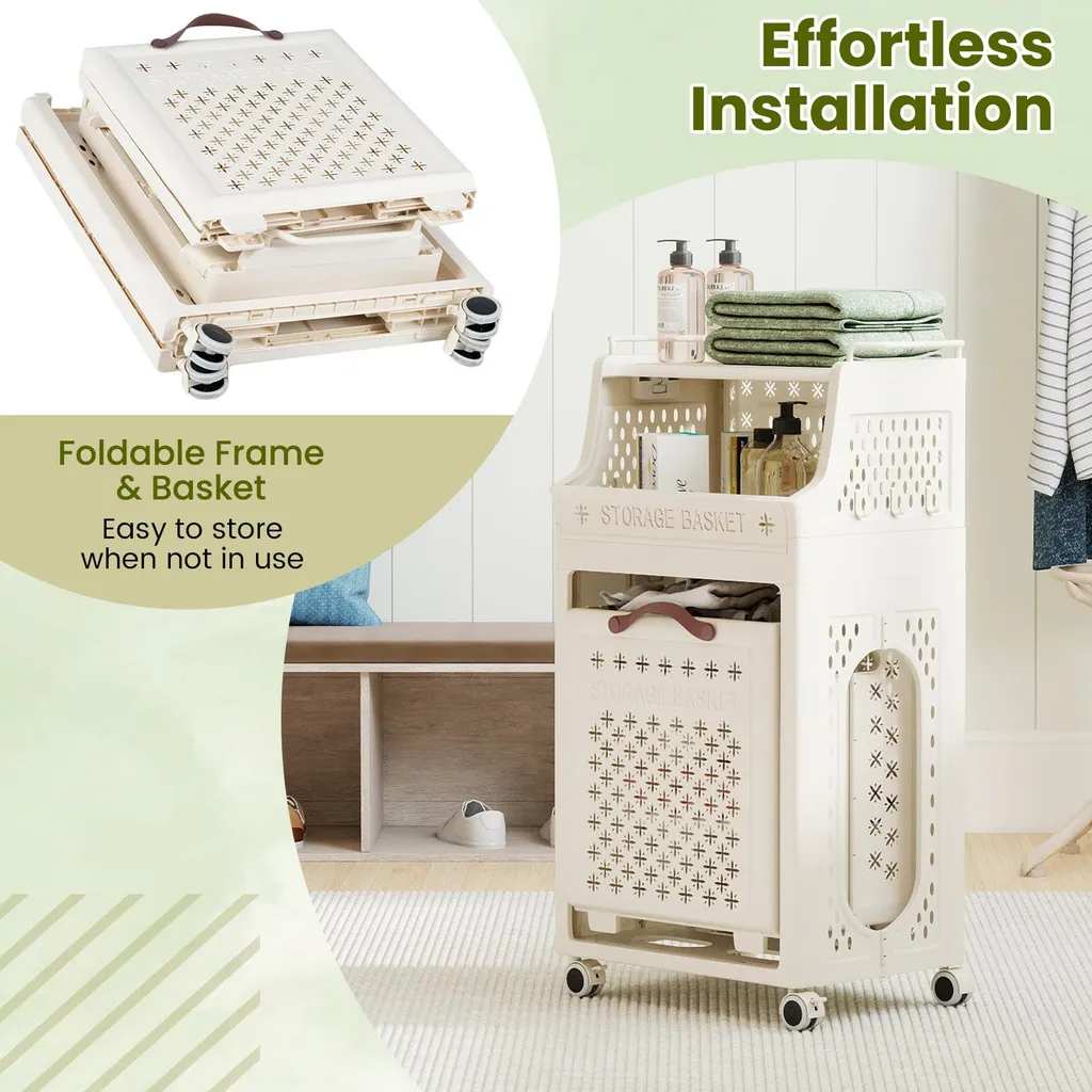 Eleganza Funzionale: Carrello COSTWAY 40L Beige per il tuo Bagno - 7
