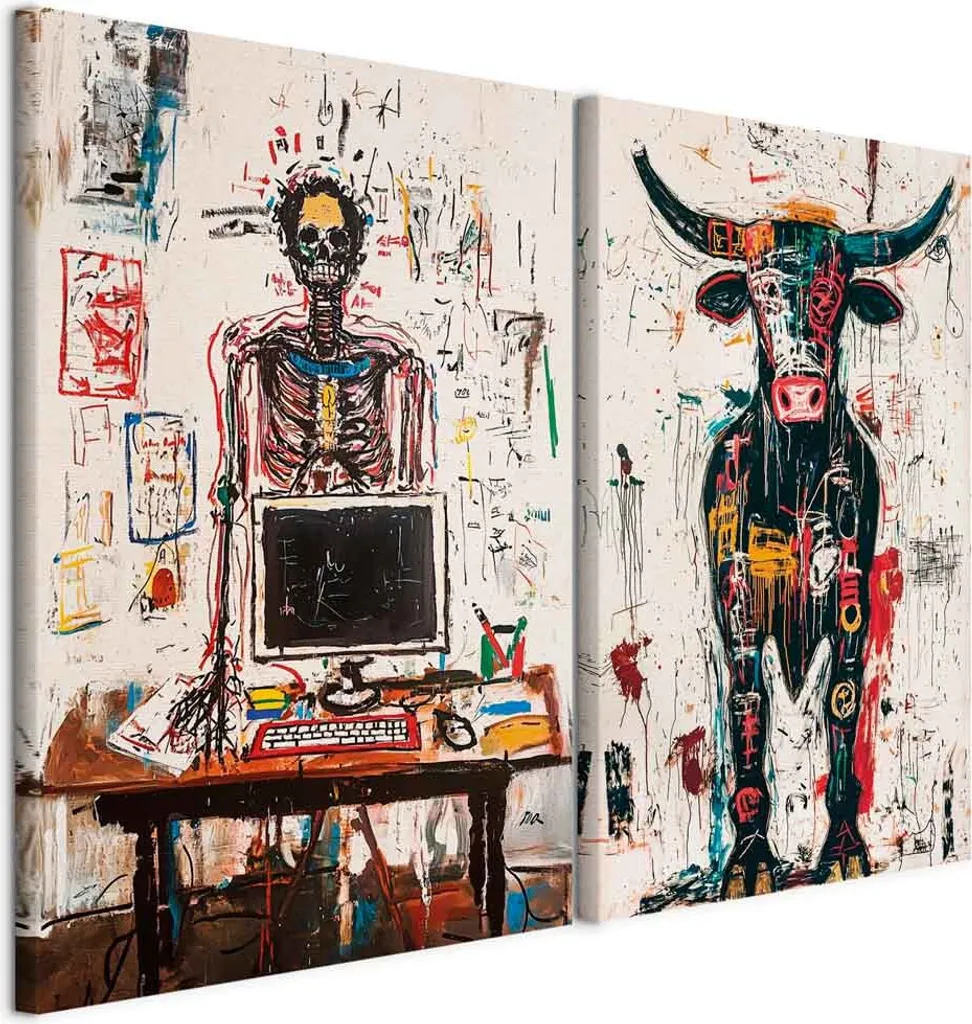 Pop Art murando XXL Scheletro alla Scrivania 120x90 - Handart Canvas