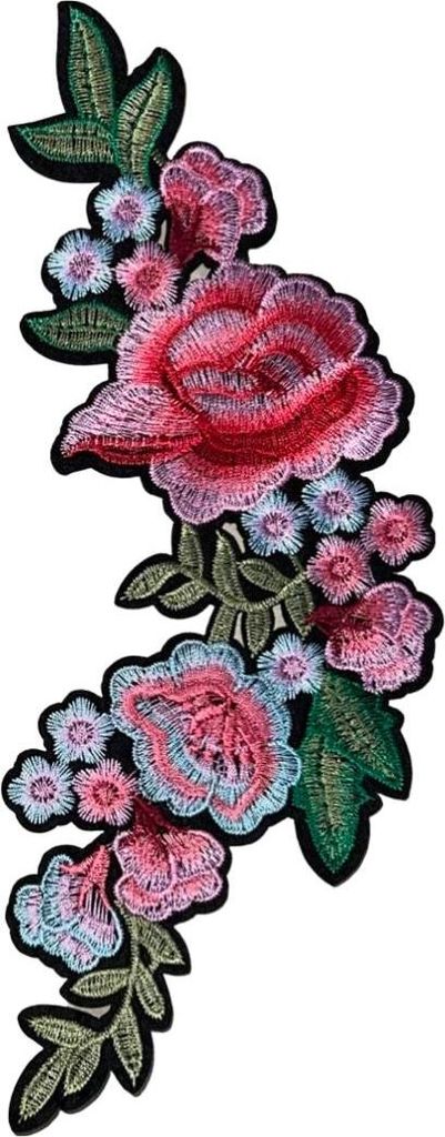 Rosenblütenzweig XXL-Emblem zum Aufbügeln, rosa, rechts