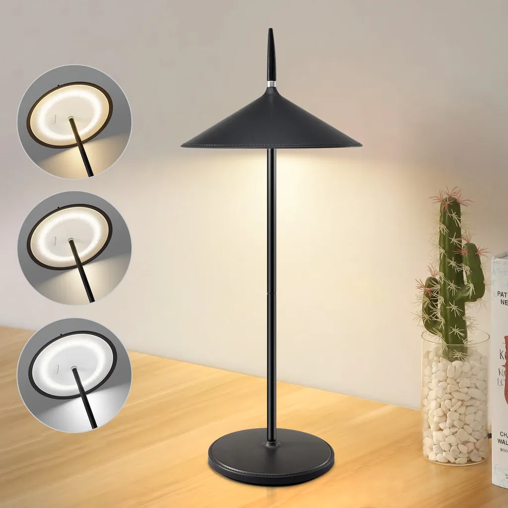 ZMH Lampe de Table sans Fil Noire LED 1800mAh Rechargeable Tactile