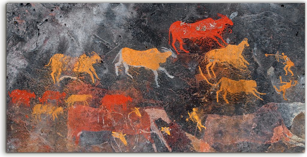 Coloray Acrylbild 140x70 Wandbild Acrylbilder Buschmänner Fels Malerei von Antilopen