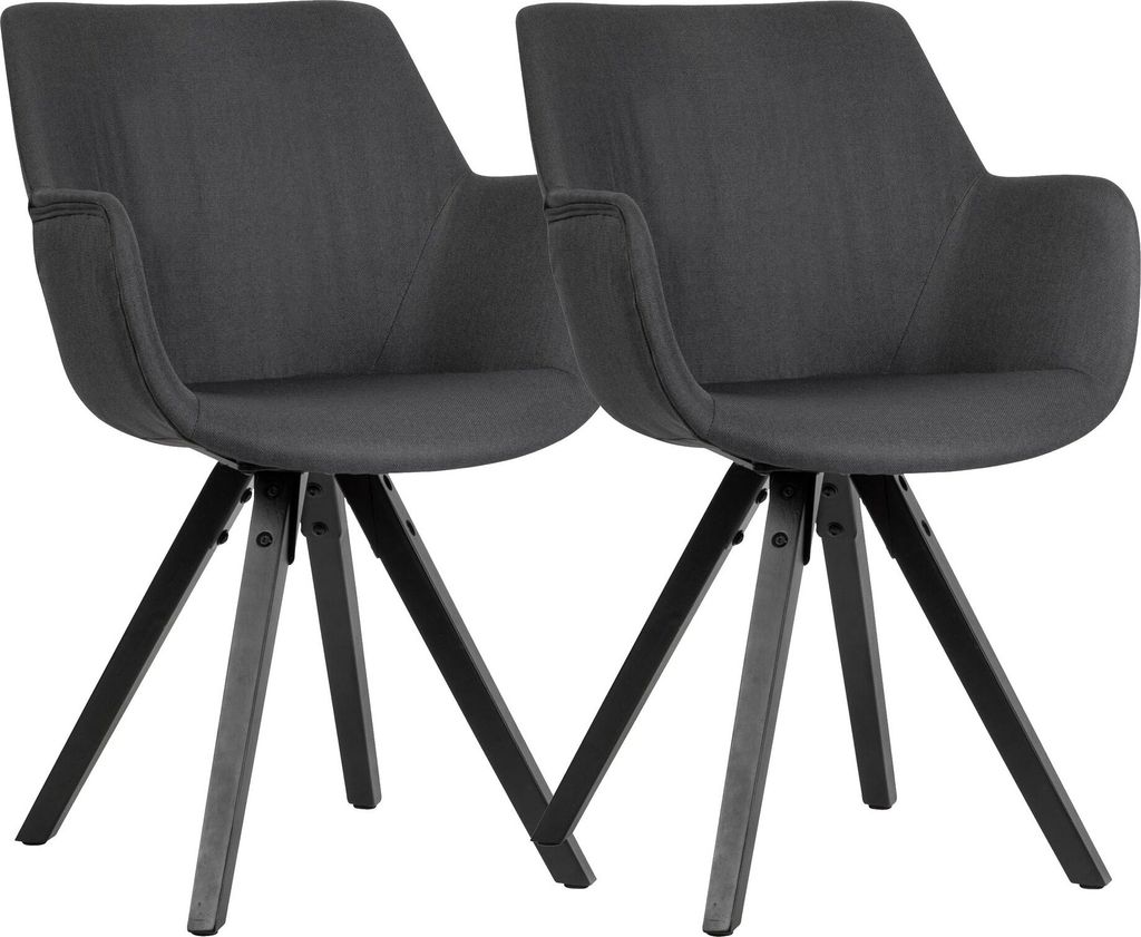 Esszimmerstuhl 2er Set Schwarz mit Armlehnen mit schwarzen Beinen, Stoff Küchenstühle Modern mit schwarzen Beinen, Schalenstuhl Gepolstert