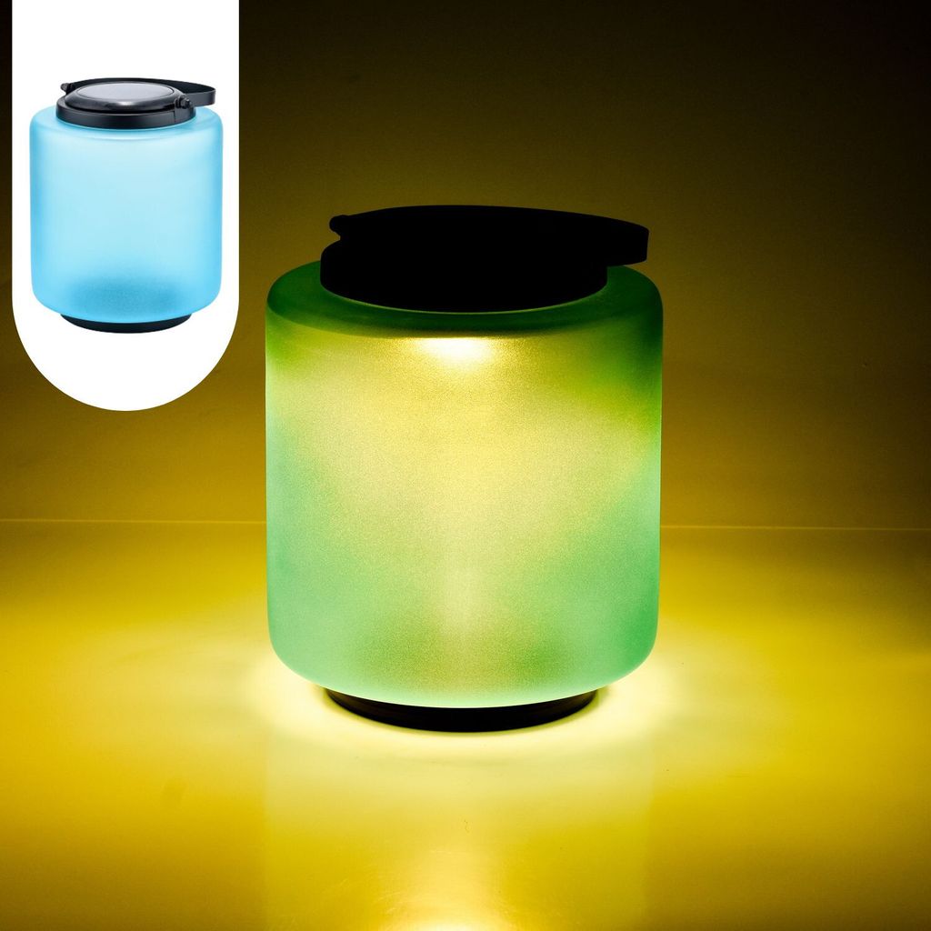 Marrakesch Solarlaterne für außen mit Henkel aus Glas 33cm Groß | Skandinavische Outdoor Solar LED Laterne Erlin blau IP65 Wasserdicht als Garte...