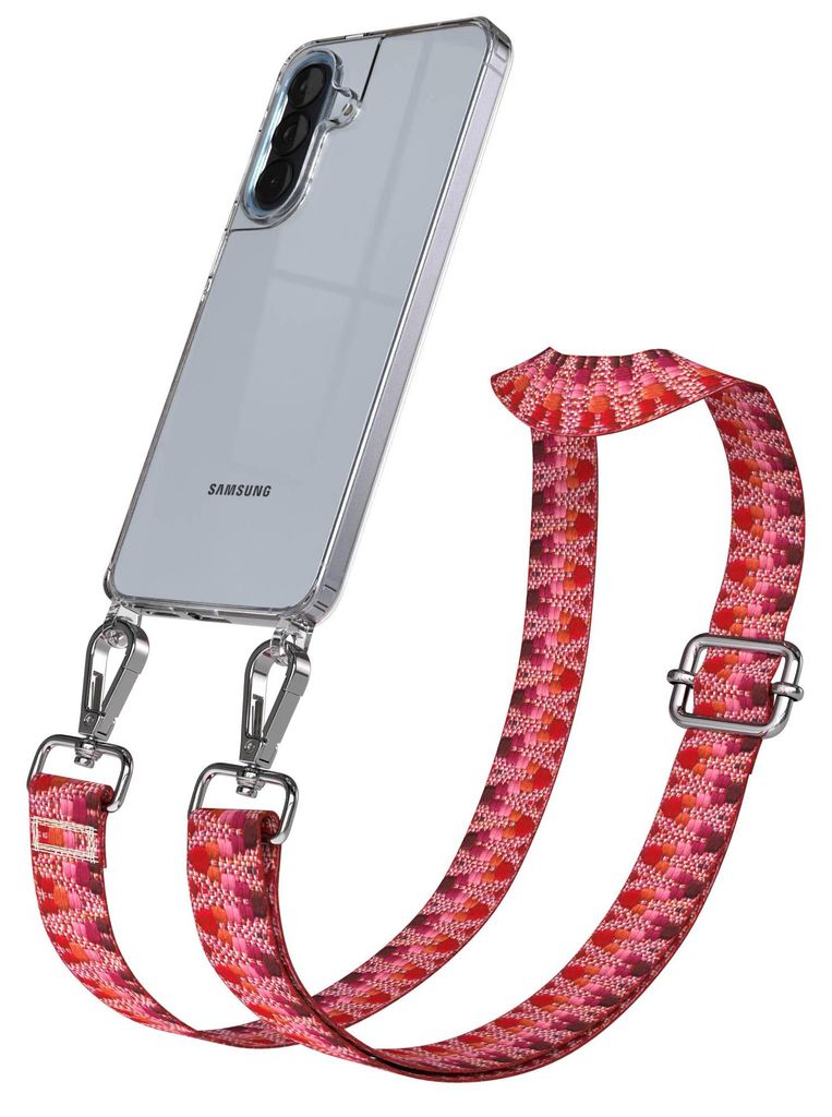 EAZY CASE Handykette - Verstellbarer Trageriemen kompatibel mit Samsung Galaxy A57, Handykordel mit transparenter Silikon-Hülle, Karabiner Silber,...