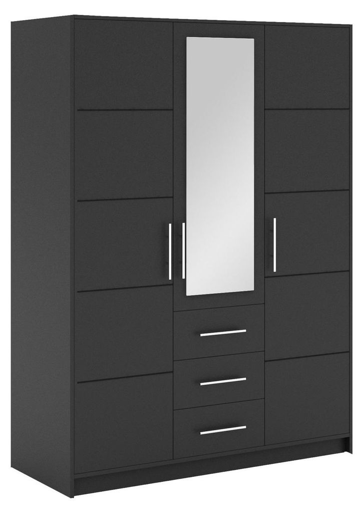 Masseno Drehtürenschrank ELISE 147/200/57,5 cm 3-türig mit Spiegel Graphitfarben
