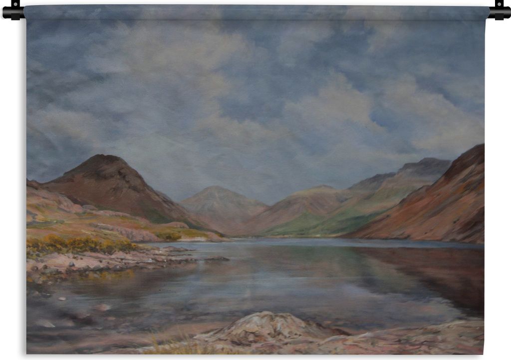 MuchoWow Wandteppich Wandbehang Ölgemälde Bergsee 90x67.5 cm Tapisserie Dekoration Wandtuch - Fototeppich - Wand-Skulpturen