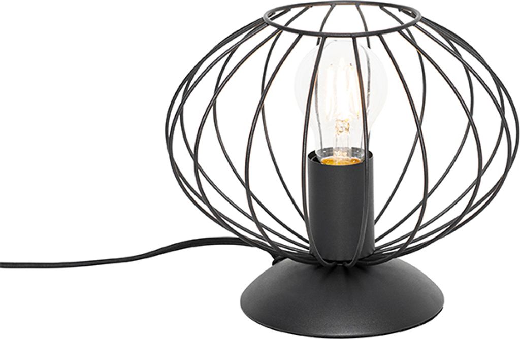 QAZQA - Design Industrie I Vintage I Tischlampe schwarz - Margarita I Wohnzimmer I Schlafzimmer - Stahl Rund - LED geeignet E27