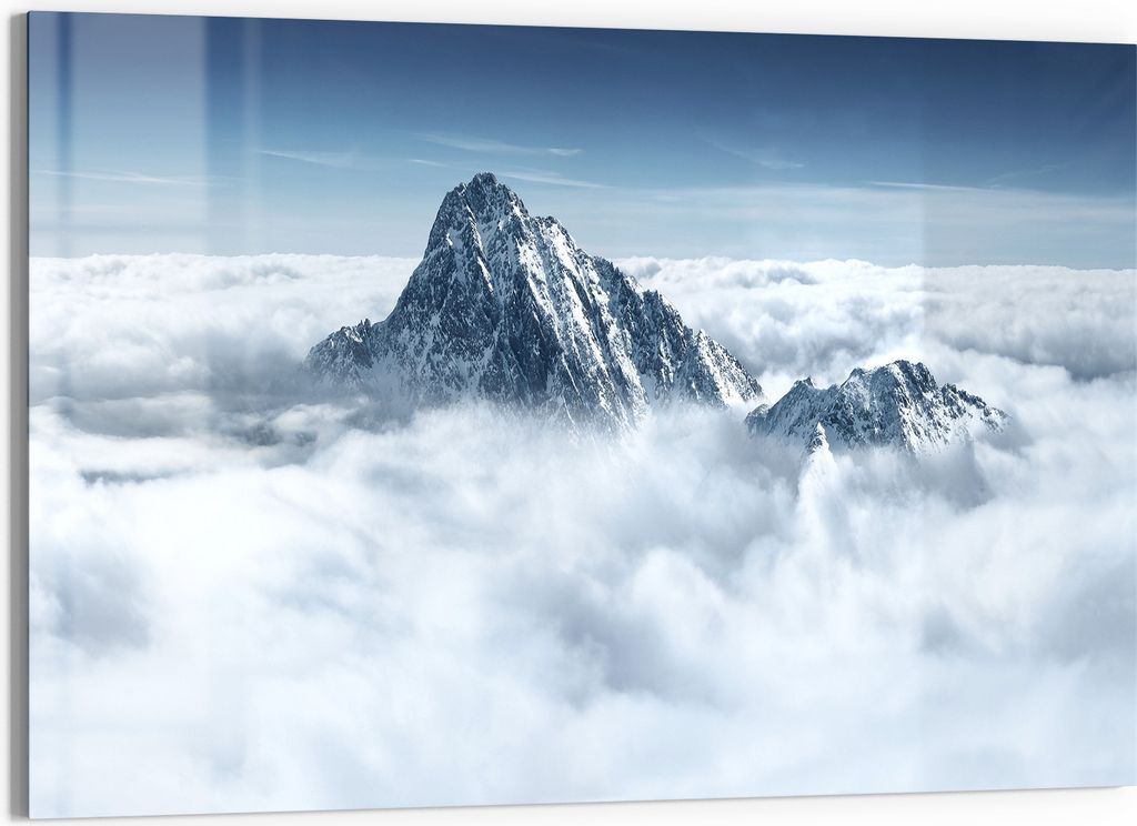 DEQORI Glasbild Echtglas 90x60 cm 'Himmlische Gipfel' Wandbild Bild modern Deko