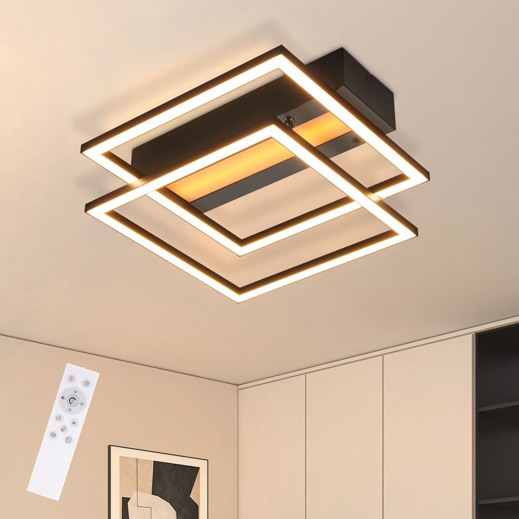 ZMH LED Deckenleuchte RGB Farbwechsel Deckenlampe Schlafzimmer 36W Dimmbar mit Fernbedienung Schwarz Modern Deckenleuchten Eckig