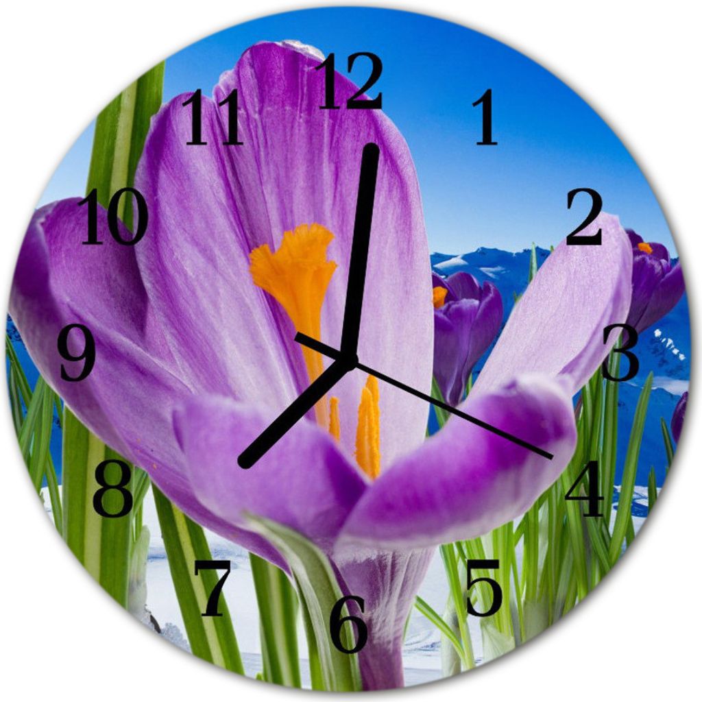 Glasuhr Wanduhr Küchenuhr Echt-Glas 30fi cm Frühling violett