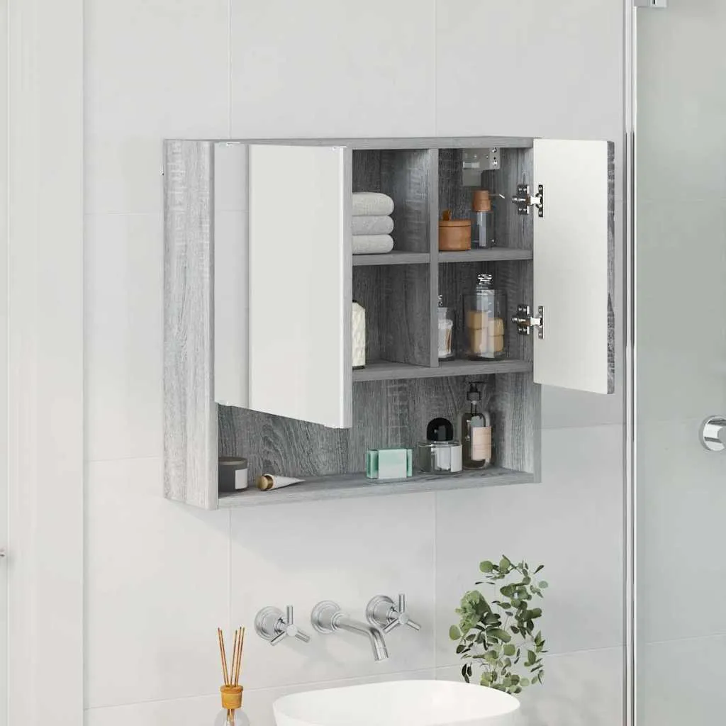 Mobiletto Specchio Bagno Grigio Sonoma 59x17x55 cm vidaXL Elegante - 4
