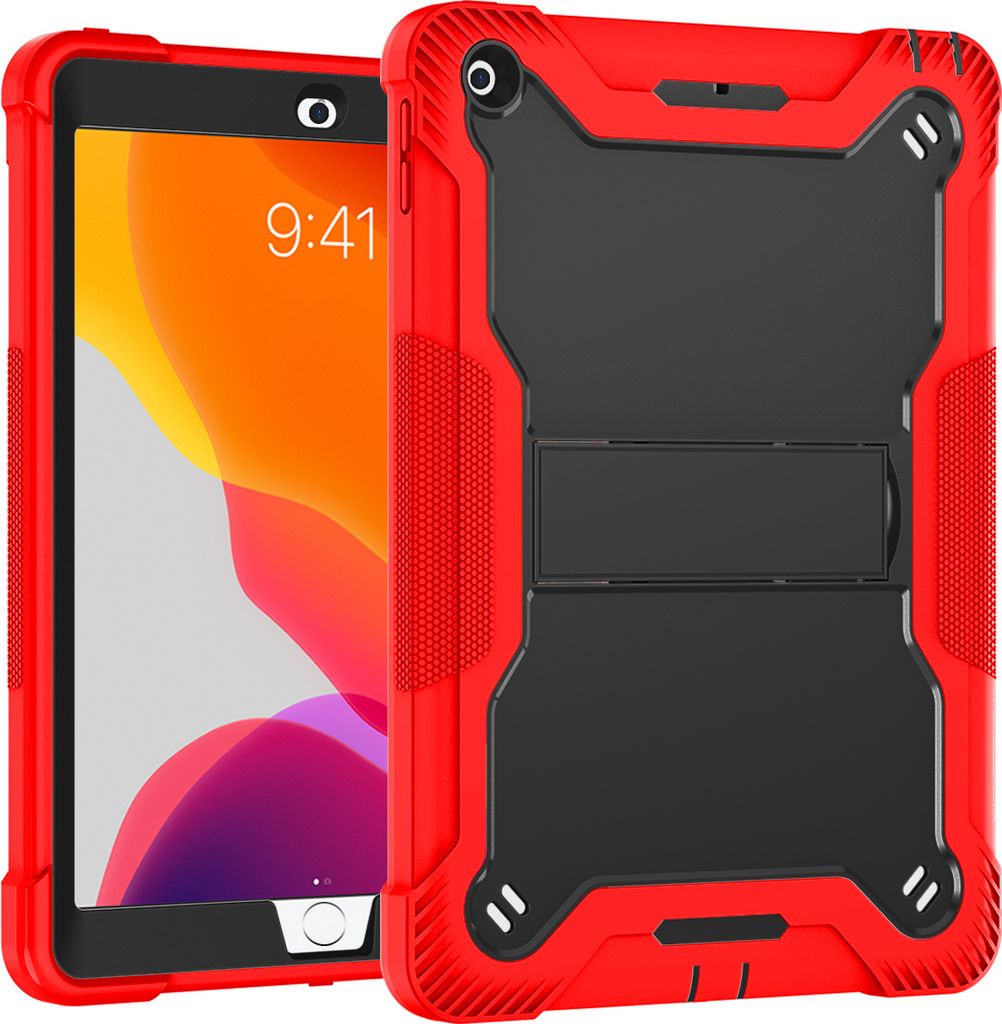 Schutzhülle für iPad 10,2 2021/2020/2019, iPad 9th/8th/7th Gen Robust Hybrid Tablet Hülle mit Ständer Rot