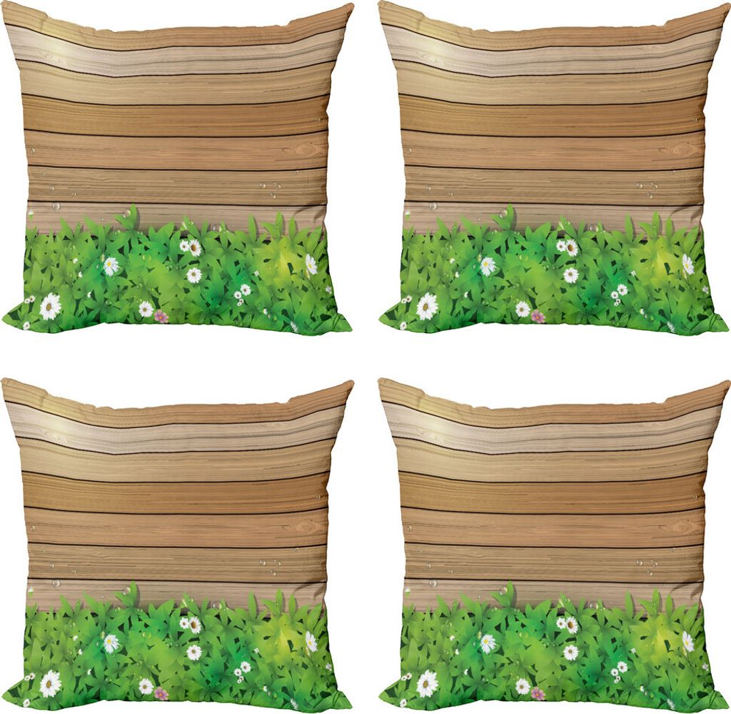 ABAKUHAUS Blume Kissenbezug Set (4 Stück), Gänseblümchen-Blumen-Garten, Moderner Doppelseitiger Digitaldruck, 60 cm x 60 cm, Grün Braun