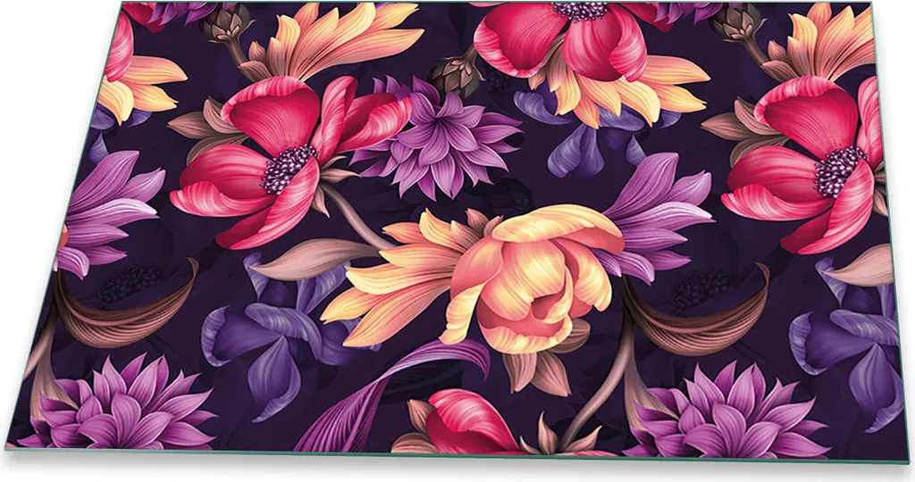 Offerta Copri Piano Cottura 80x52 Vetro Ceramica Fiori Viola