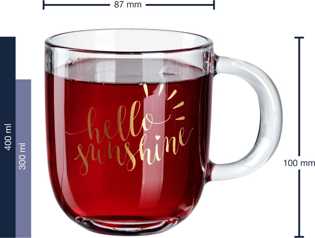 Leonardo Emozione Geschenk Tassen 4er Set, "Hello Sunshine" Design, spülmaschinengeeignete Tee und Kaffee Becher mit goldenem Schriftzug, 400 ml, ...