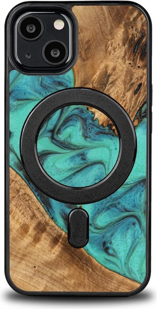 Offerta Custodia iPhone 13 Bewood Legno Turchese MagSafe - Unica