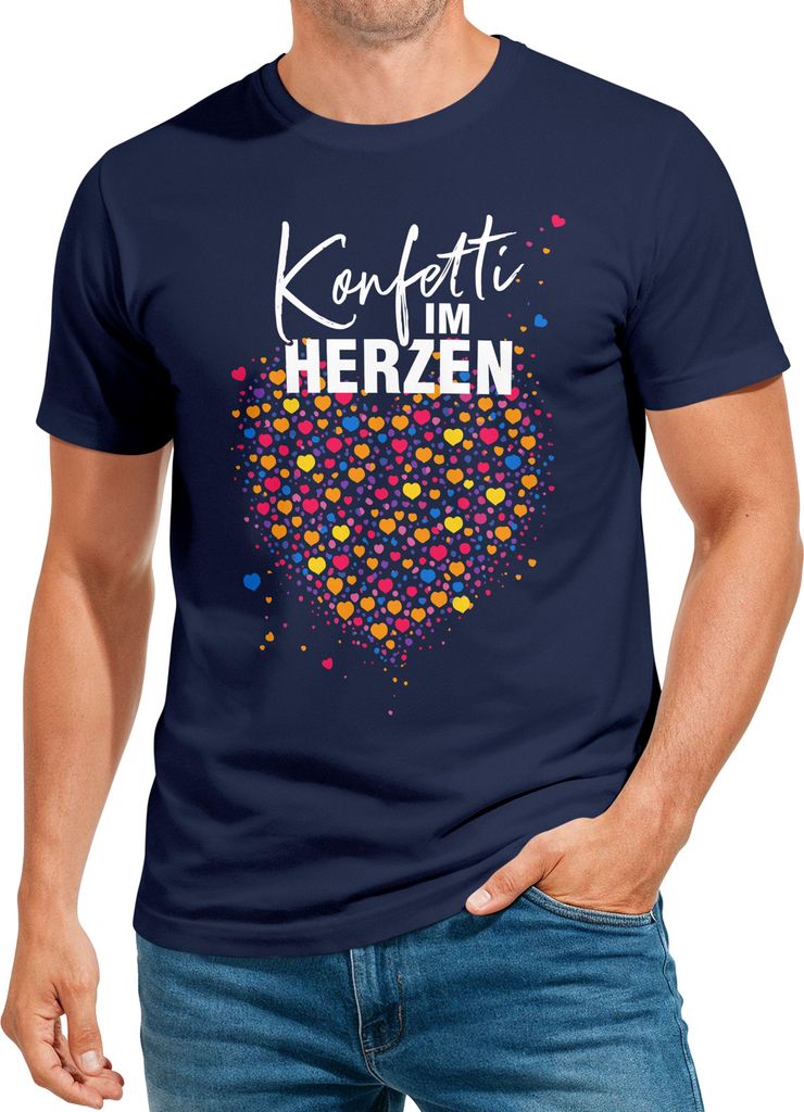 Herren T-Shirt Fasching Karneval Spruch- Konfetti im Herzen -Kostüm-Ersatz Verkleidung Last Minute Faschingskostüme Männer Moonworks