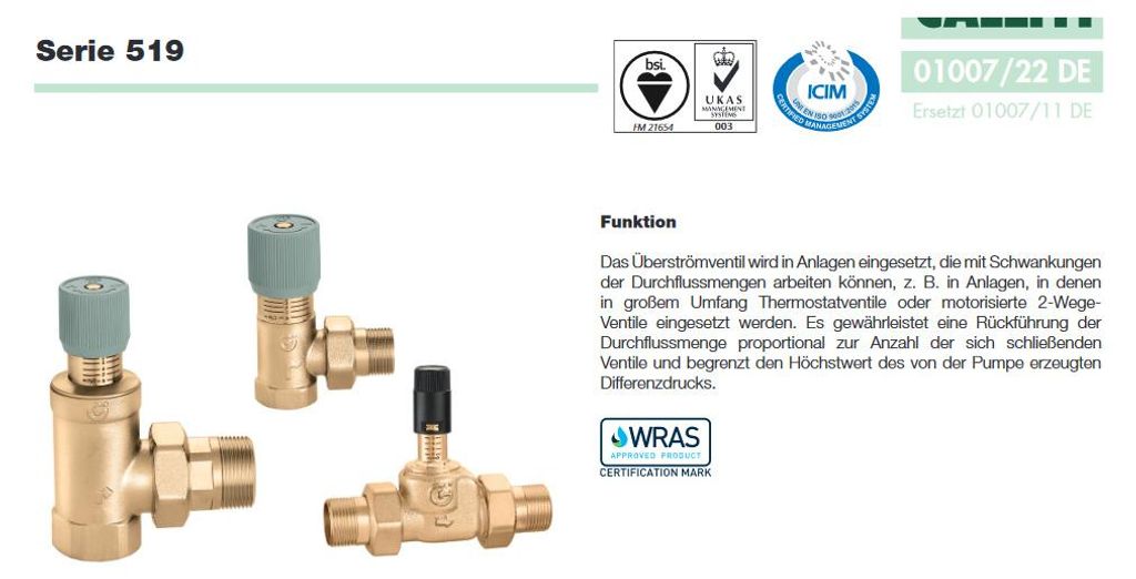 Caleffi 518 Vanne de décharge à pression différentielle 3/4 Image du produit 