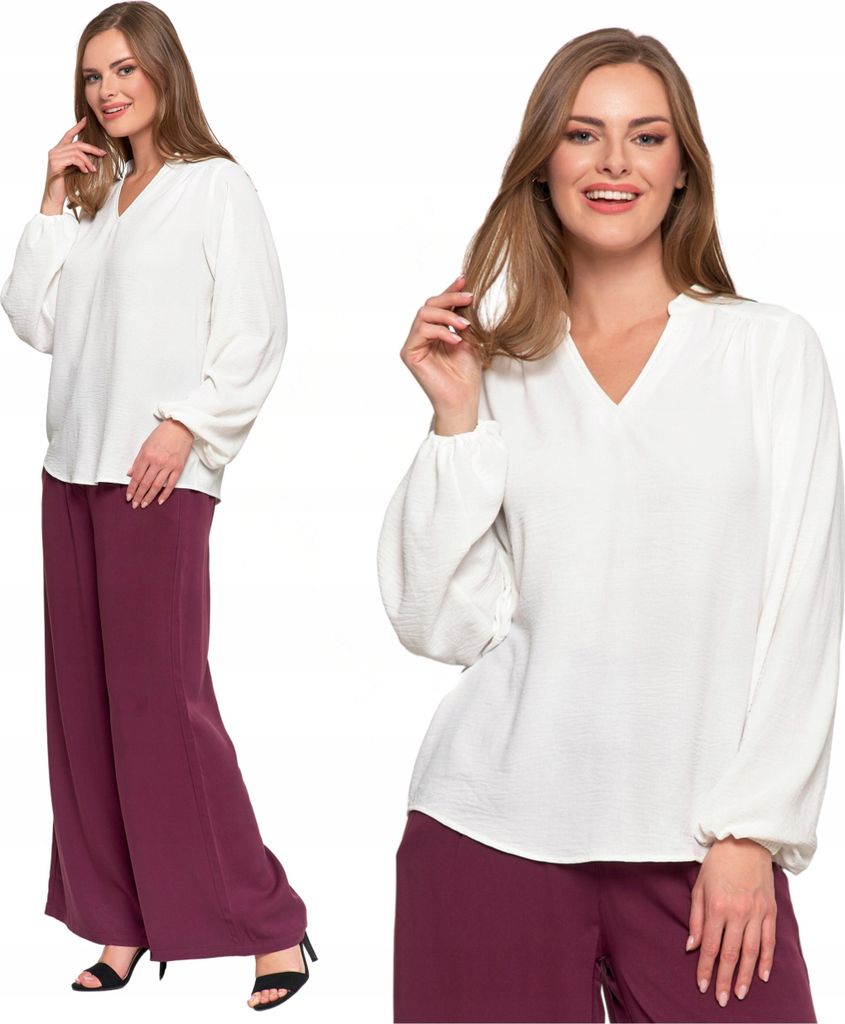 Moraj | Damenbluse - Größe L - Eleganter V-ausschnitt - Langarm - Leichtes Material