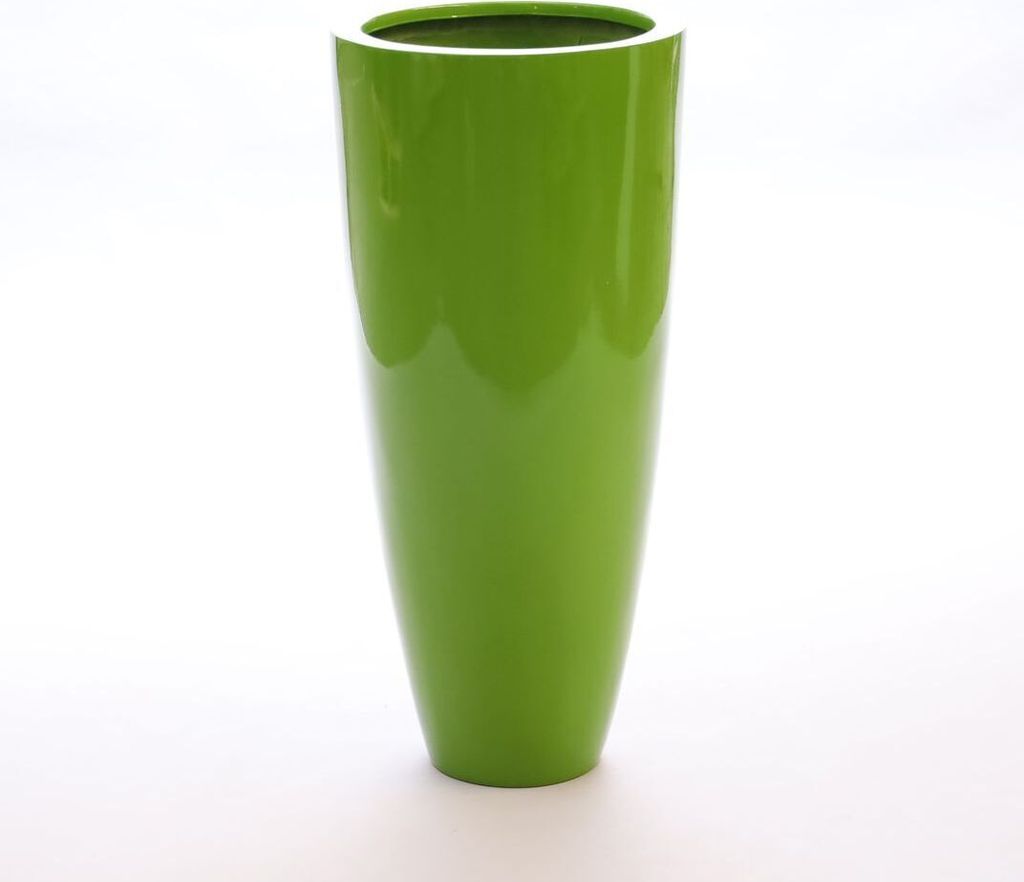 Elegant Einrichten | Pflanzkübel | Fiberglas | rund konisch | D38xH80cm | hochglanz avocado grün.