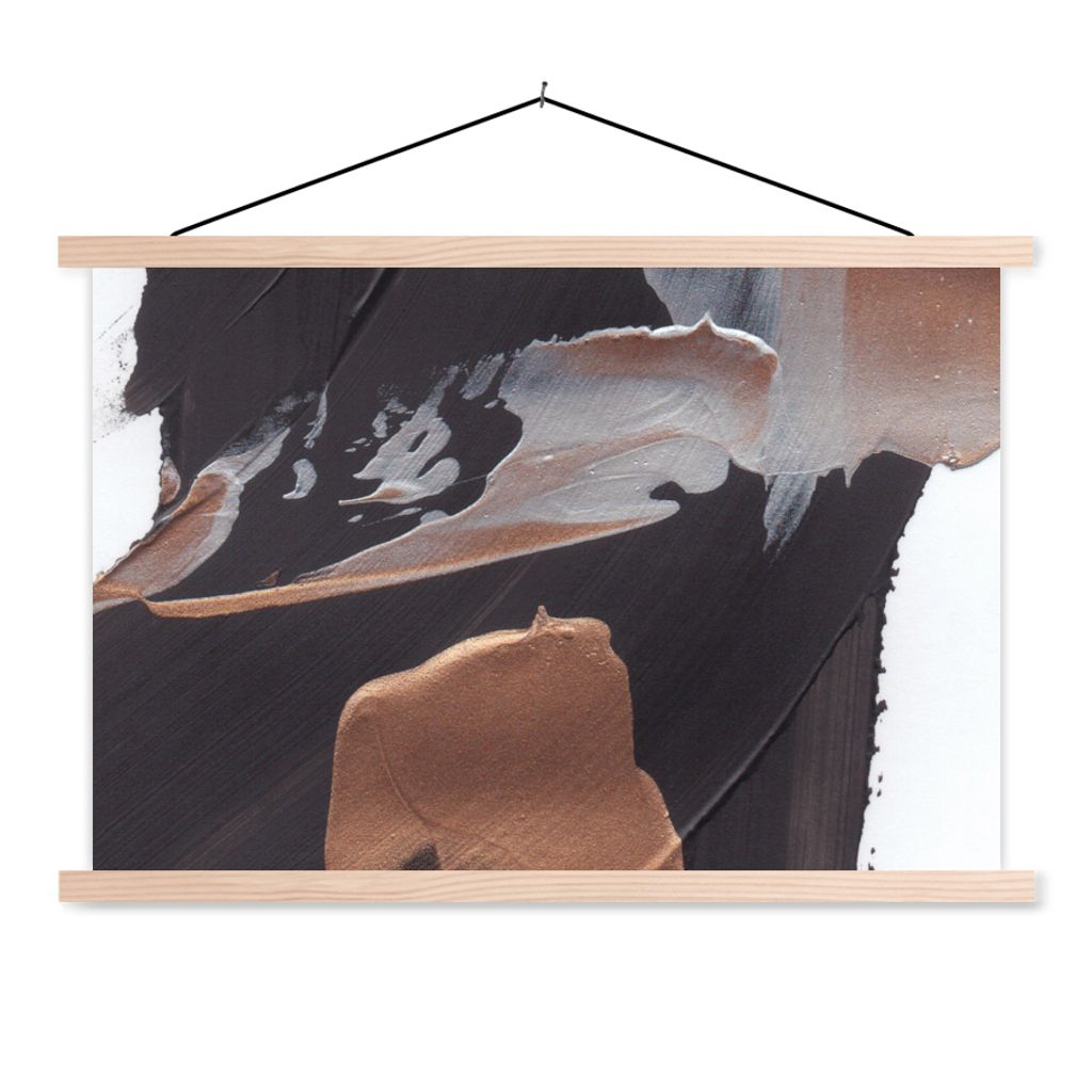 MuchoWow Textilposter Abstrakt - Farbe - Gold 120x80 cm mit holzfarbenen Rahmen - Aufhängeset