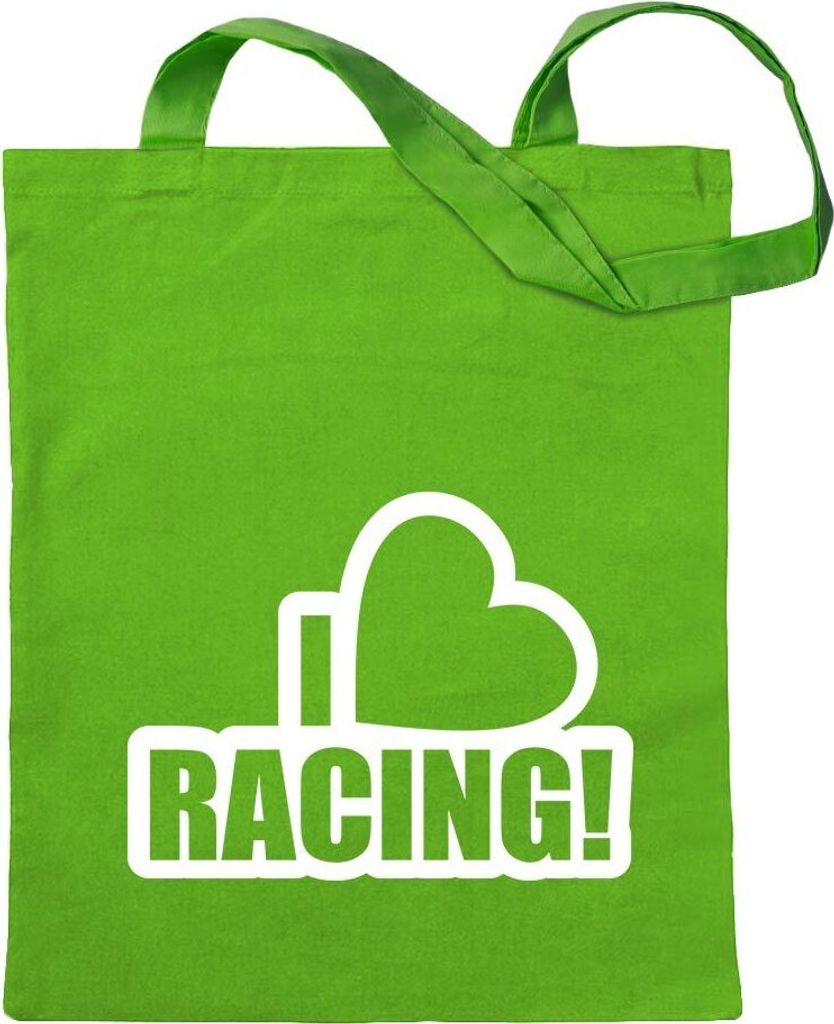 Kiwistar - Baumwolltasche - hellgrün - I Love Racing - Tragetasche Stoffbeutel Umhängetasche Langer Henkel