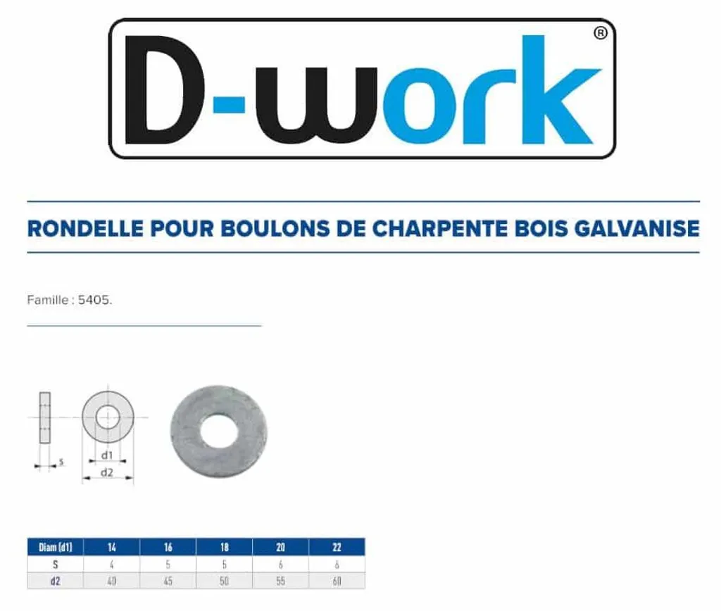 Rondelles M20 x 55 x 6 mm Galvanisées Haute Résistance D-Work (25 un.)