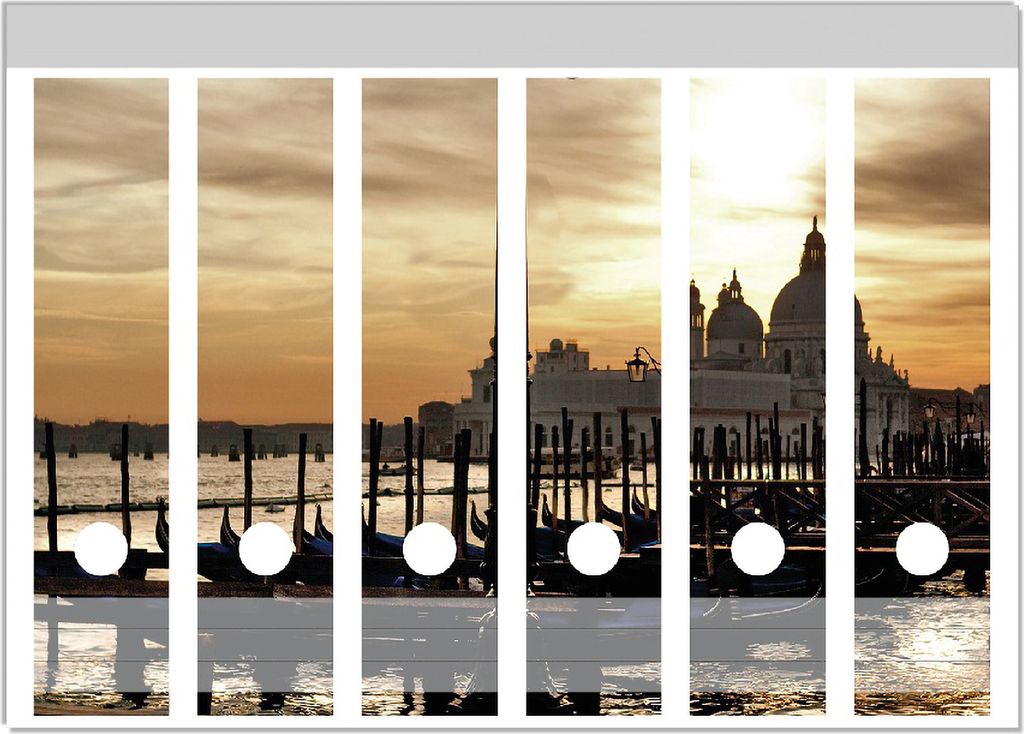 Wallario Ordnerrücken Sticker, selbstklebend für breite Ordner, 6 Stück, Motiv Venedig - Lagune bei Sonnenuntergang