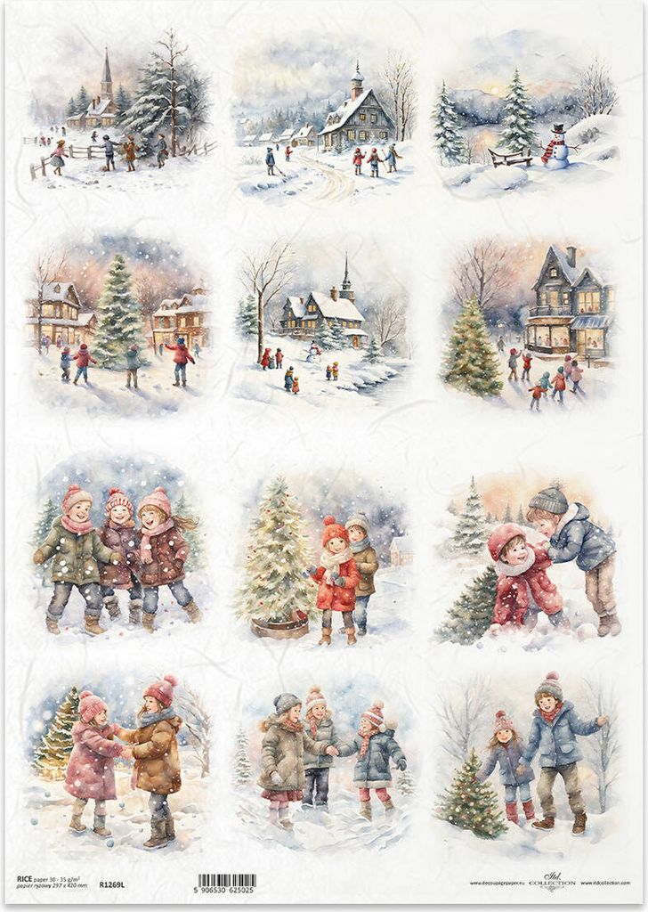 Reispapier Decoupage Bastelpapier für Decoupage A3 ITD-1269L Winterstadt
