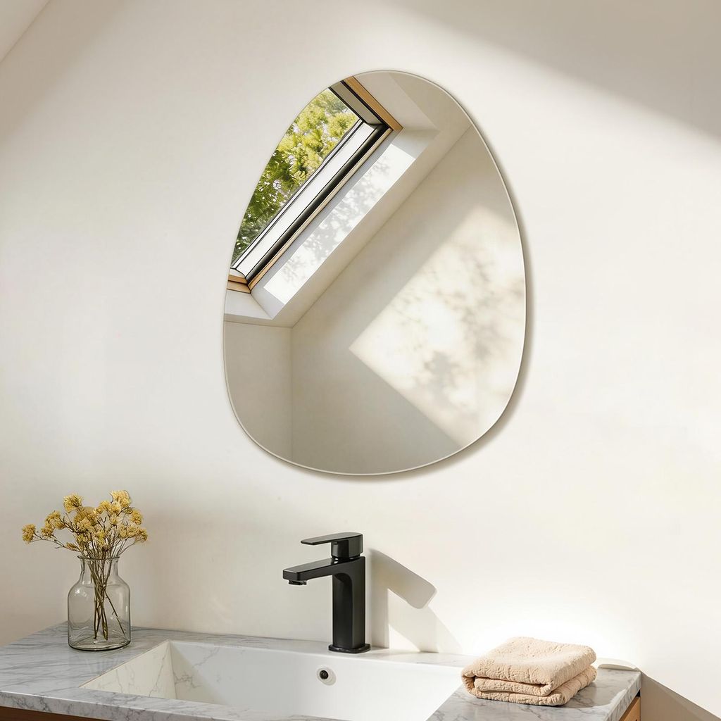 S'AFIELINA Wandspiegel asymmetrisch 60×45 cm ohne Rahmen Deckospiegel Badspiegel für Wohnzimmer, Badezimmer und Schlafzimmer