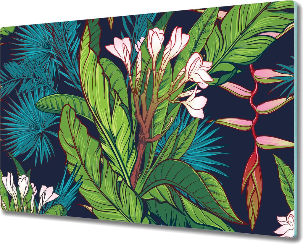 Herd-Abdeckplatte Glas Schneidebrett Ceranfeld-Abdeckung - 80x52 cm - Dschungel Blätter