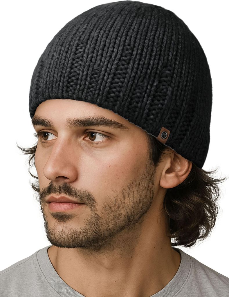 Herren Strickmütze mit Fleecefutter| gefütterte Wintermütze Winddicht Rippstrick | Outdoor Sport Neverless