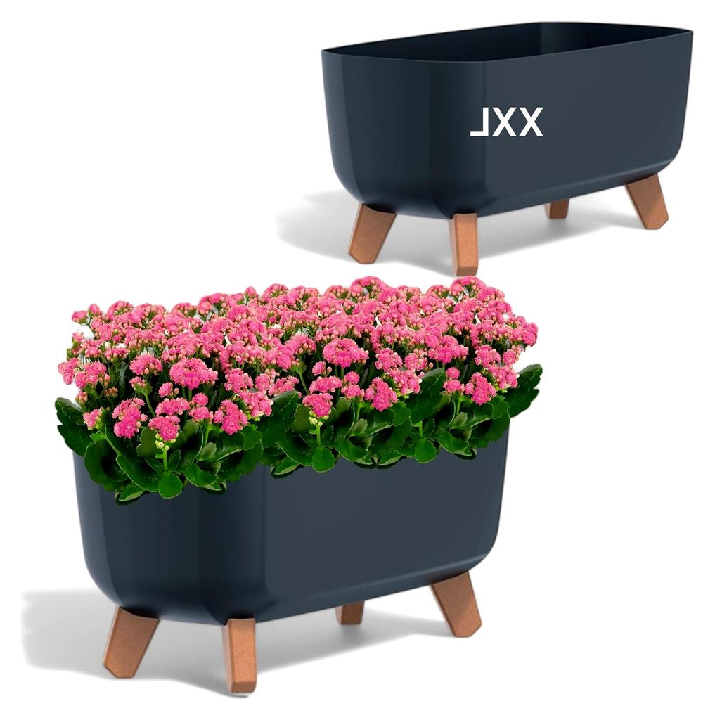 Blumentopf Schale mit Füßen Einsatz Viereckig Kräutertopf Übertopf (Anthrazit, XXL -57 cm)