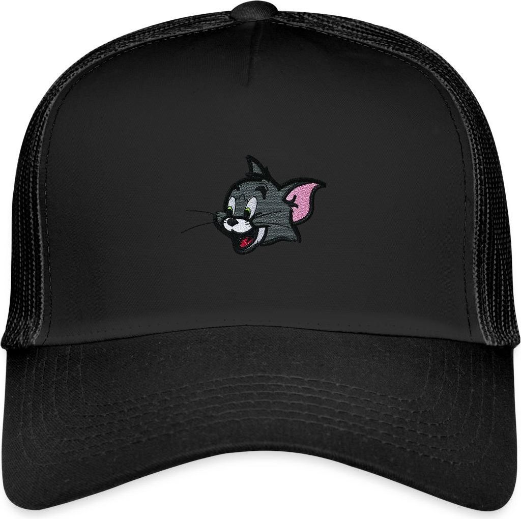 Spreadshirt Tom & Jerry Tom Als Stick-Design Trucker Cap, One size, Schwarz/Schwarz