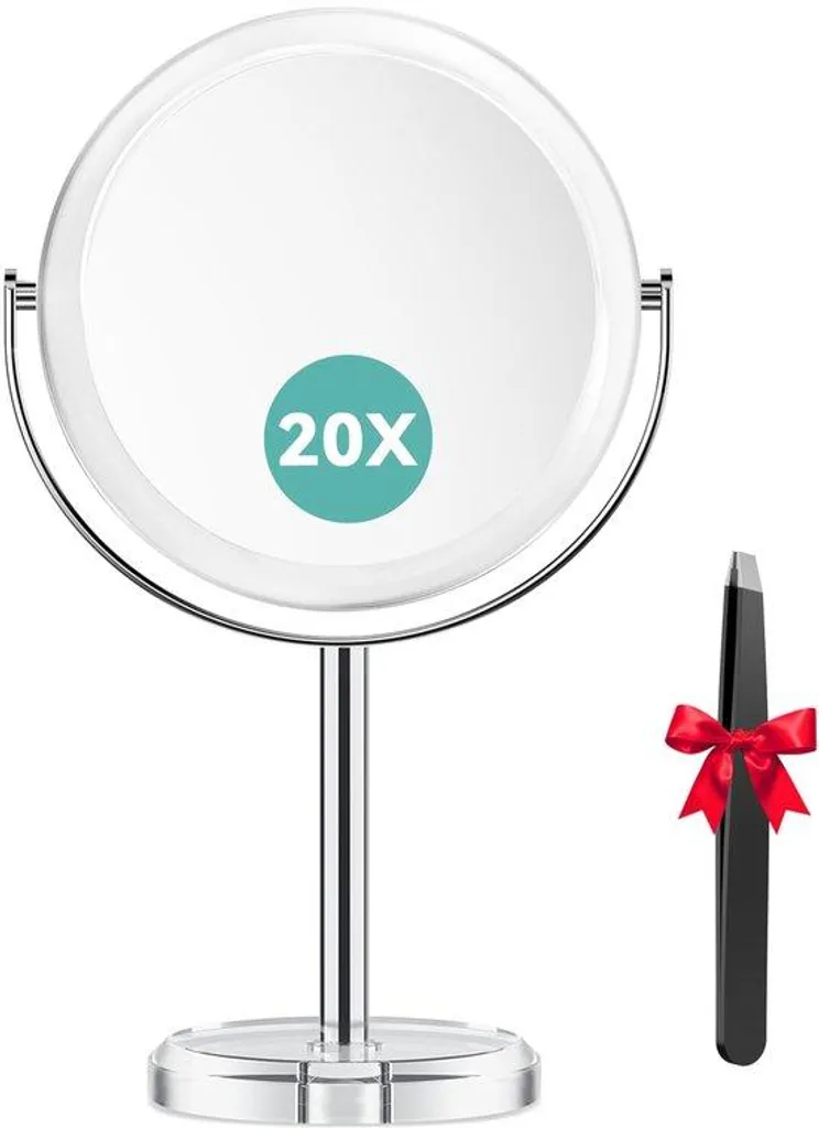 Miroir cosmétique double face grossissant 1x/20x avec pied pivotant 360°