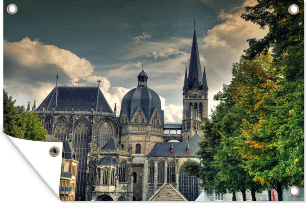 MuchoWow 60x40 cm Outdoor-Poster Gartendeko Sichtschutz Garten Poster für den Garten Aachener Dom in Deutschland