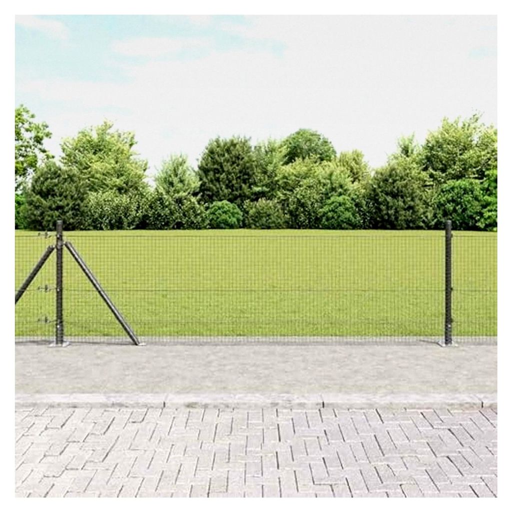 Schweißdrahtzaun mit 13 Flanschpfosten Grau 0,4 x 100 m Stahl, Gartenzaun Maschendraht Sichtschutz für Garten, Hof, Kaninchen, Hühner, Haustiere