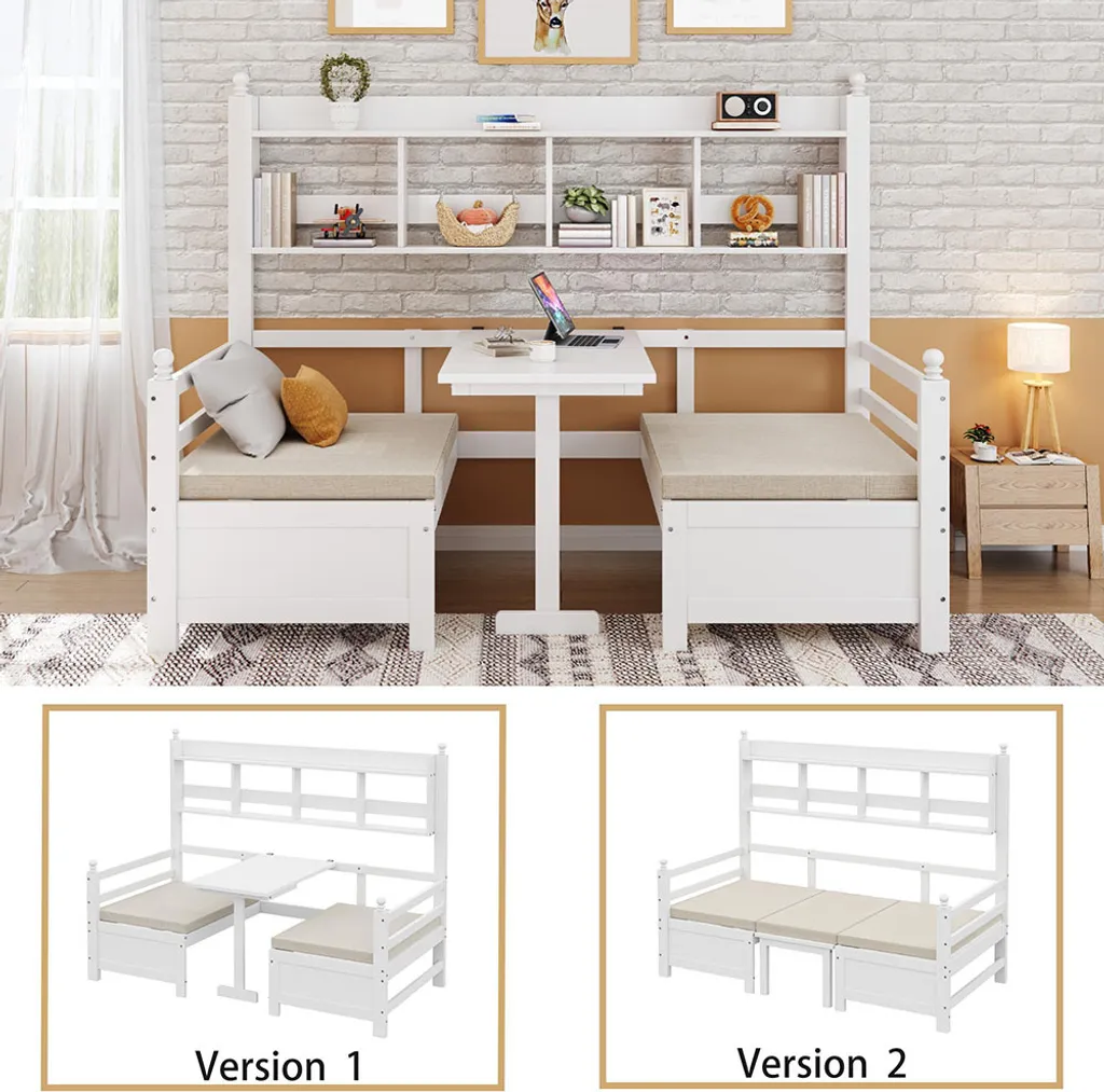 Lit banquette 2 en 1 Sweiko bois blanc 200x90 cm avec bureau modulable