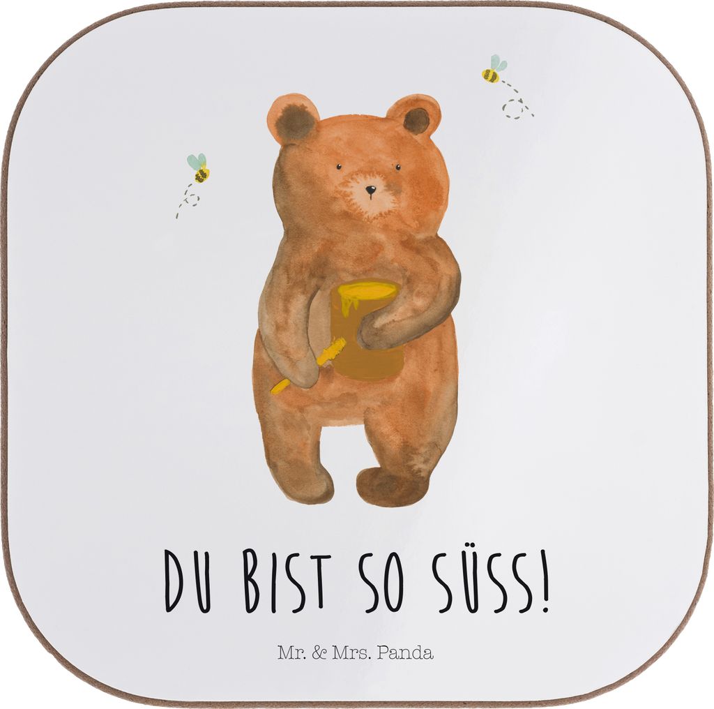 Mr. & Mrs. Panda Tassenuntersetzer Bär Honig - Weiß - Geschenk, Tischschoner, Liebe, Untersetzer Tasse, Tischuntersetzer, Freund, gläserunterset...