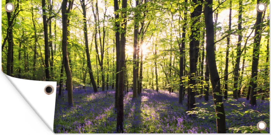 MuchoWow 160x80 cm Outdoor-Poster Gartendeko Sichtschutz Garten Poster für den Garten Wald - Blumen - Lavendel