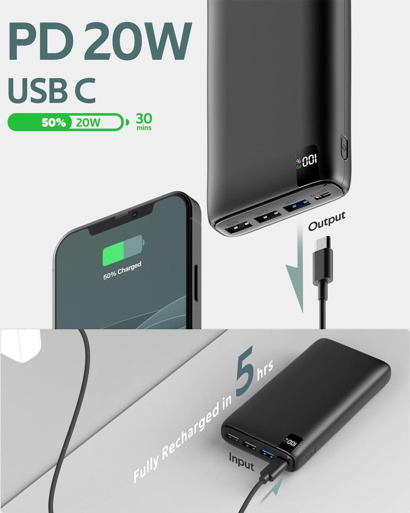 ADDTOP Externe Batterie 26800mAh 22.5W Power Bank USB C PD Produktbild 4