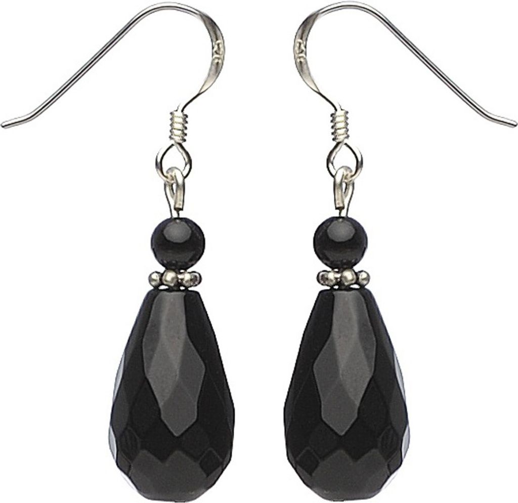 Ohrringe Ohrhänger Tropfen echter Onyx facettiert 925 Silber schwarz Ohrschmuck Damen