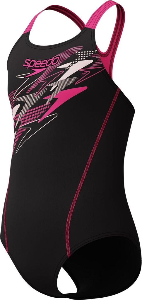 Speedo Medley Logo Badeanzug Mädchen, Farbe:Schwarz-Pink, Kinder Größen:164