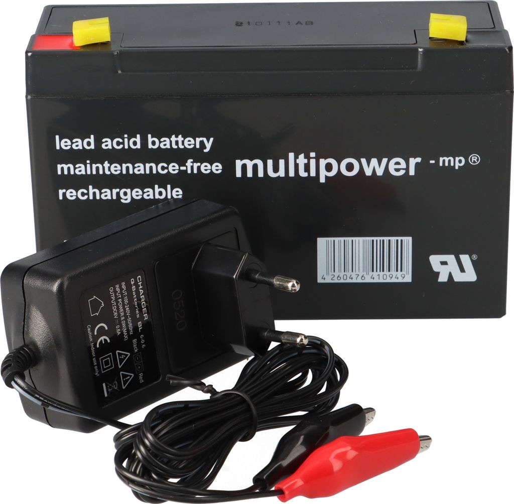 Set - Bleiakku und Ladegerät - 6V 12Ah Multipower Akku 0,6A Produktbild 