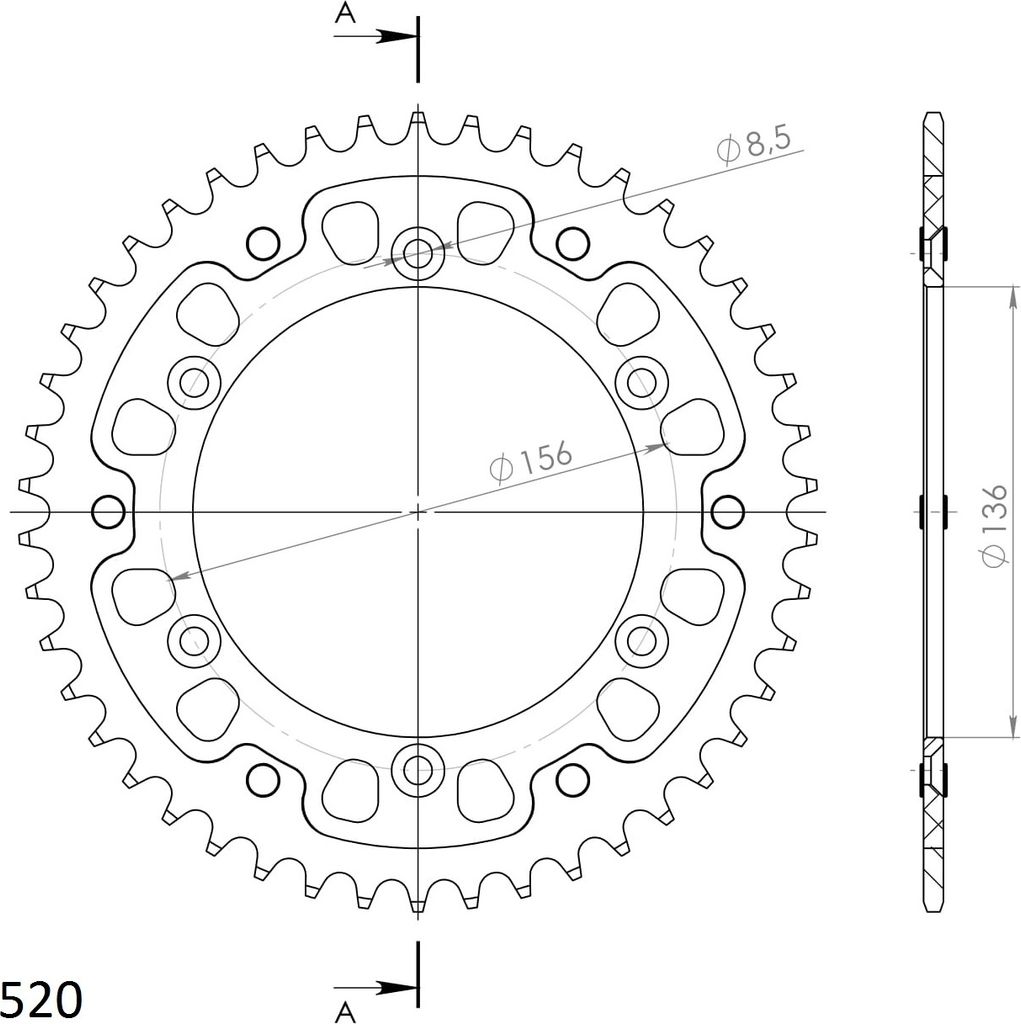 Stealth-Kettenrad Supersprox 520 - 46Z (gold) RST-1512:46-GLD|ID 136,0 LK 156,0 6-Loch