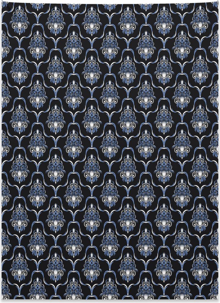 Abakuhaus Dunkelblau Wandteppich, Weinlese-königlicher Damast aus Weiches Mikrofaser Stoff Kein Verblassen Klare Farben Waschbar, 110 x 150 cm, He...