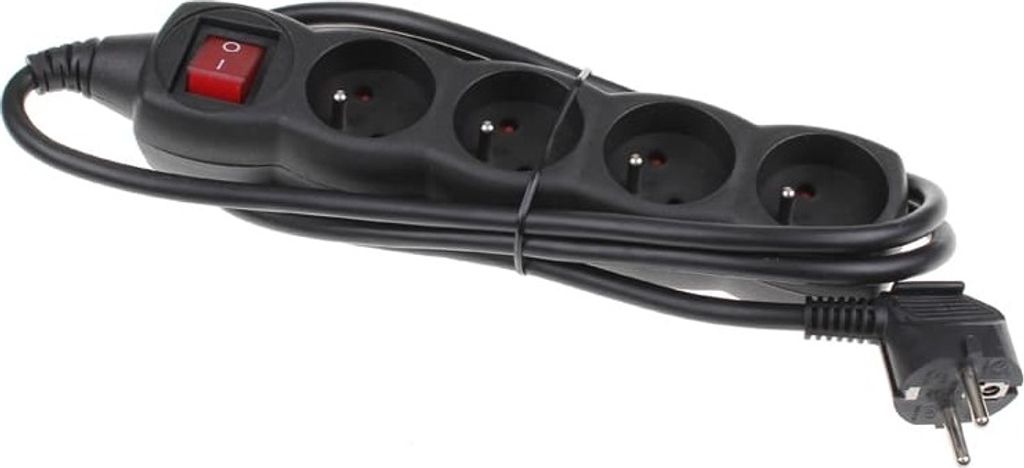 CHACON - POWER STRIP + Kabel 1, 5 m + SWITCH 4X16A/250V schwarz - 44023