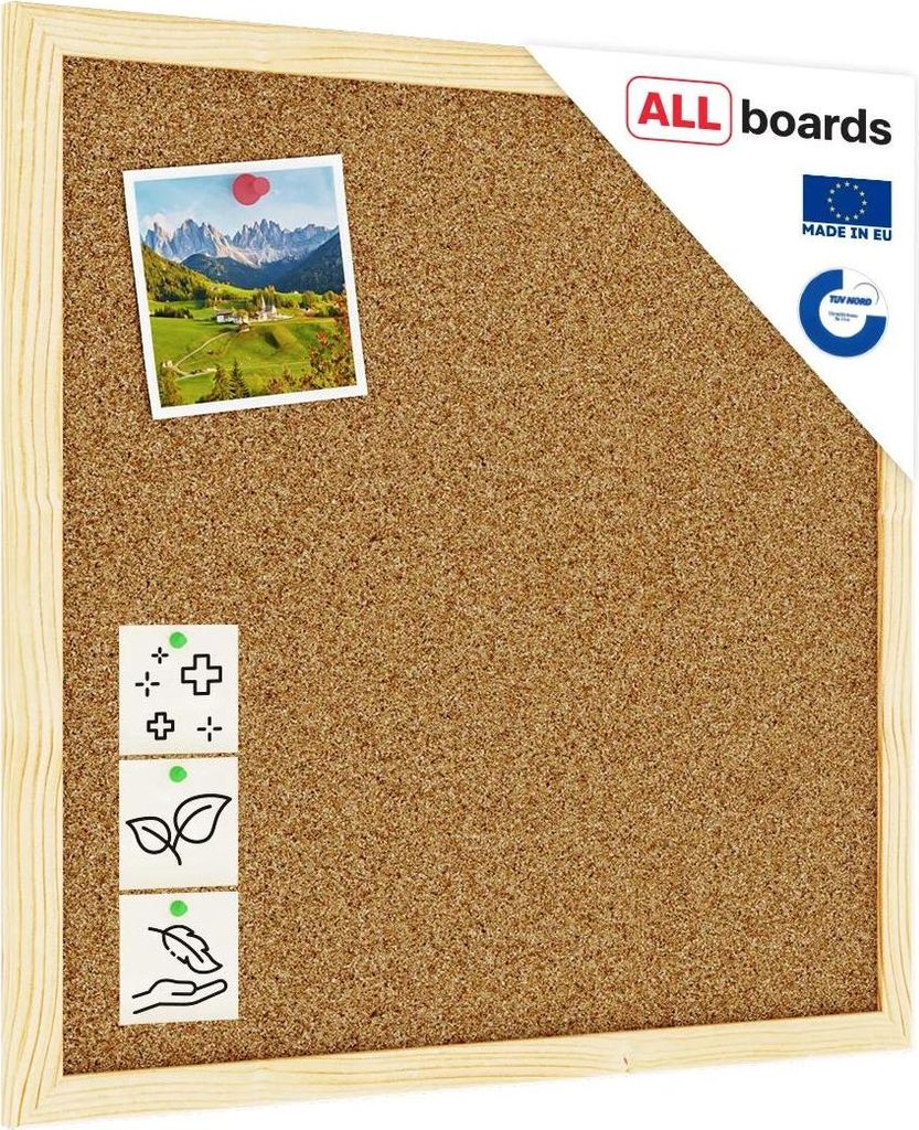 Bacheca in sughero 40x40 cm cornice in legno NATURALE Immagine del prodotto 